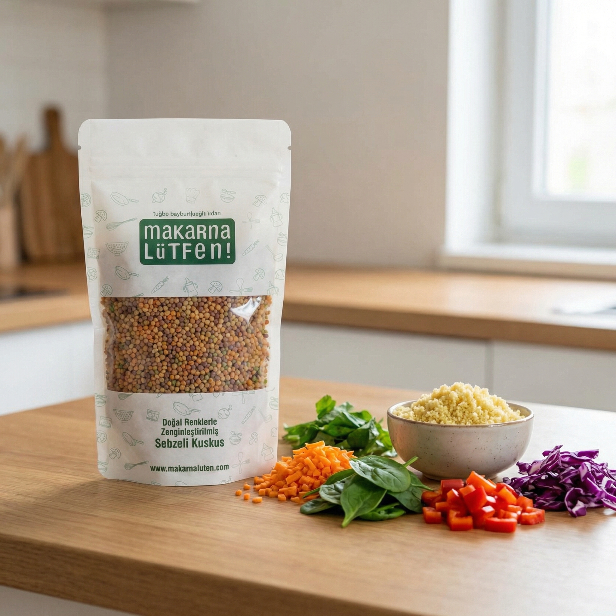 Doğal Renklerle Zenginleştirilmiş Sebzeli Kuskus (250 gr)