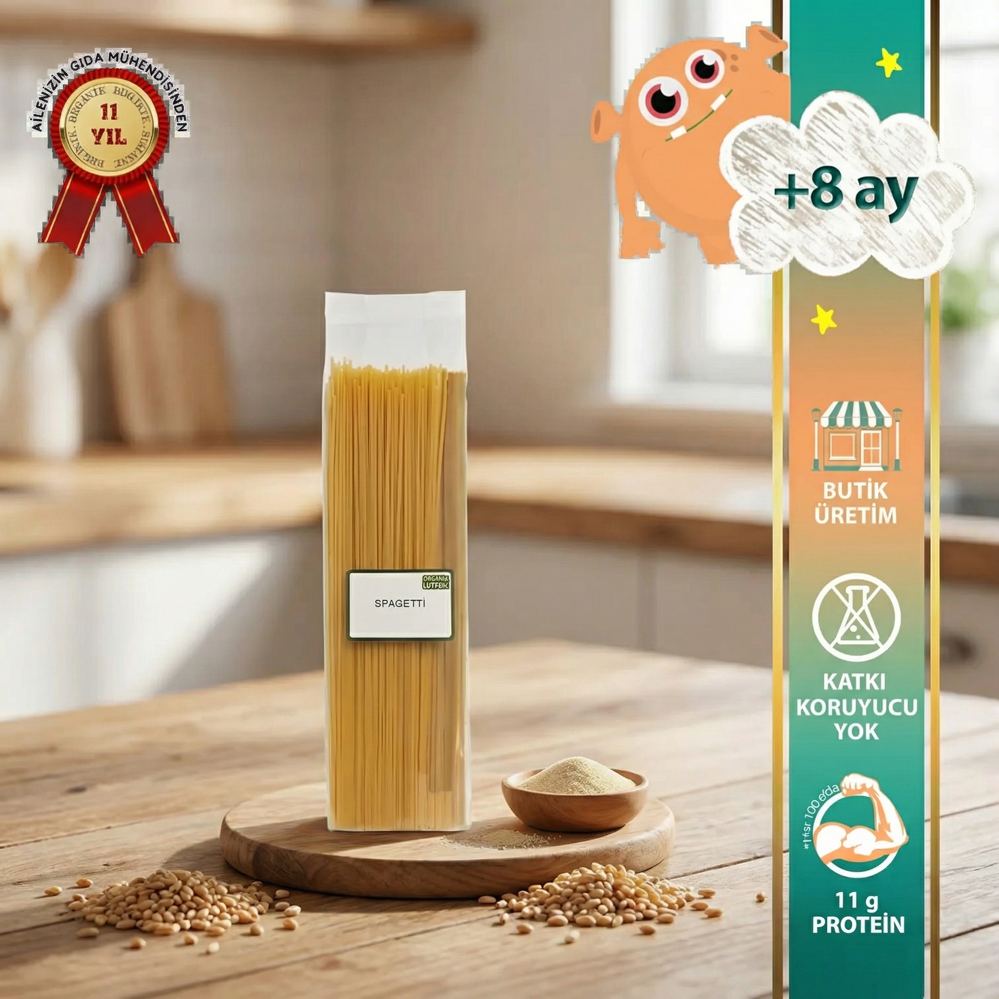 Makarna Lütfen Organik Buğday İrmikli Bebek Spagetti (8+ Ay, 500g)