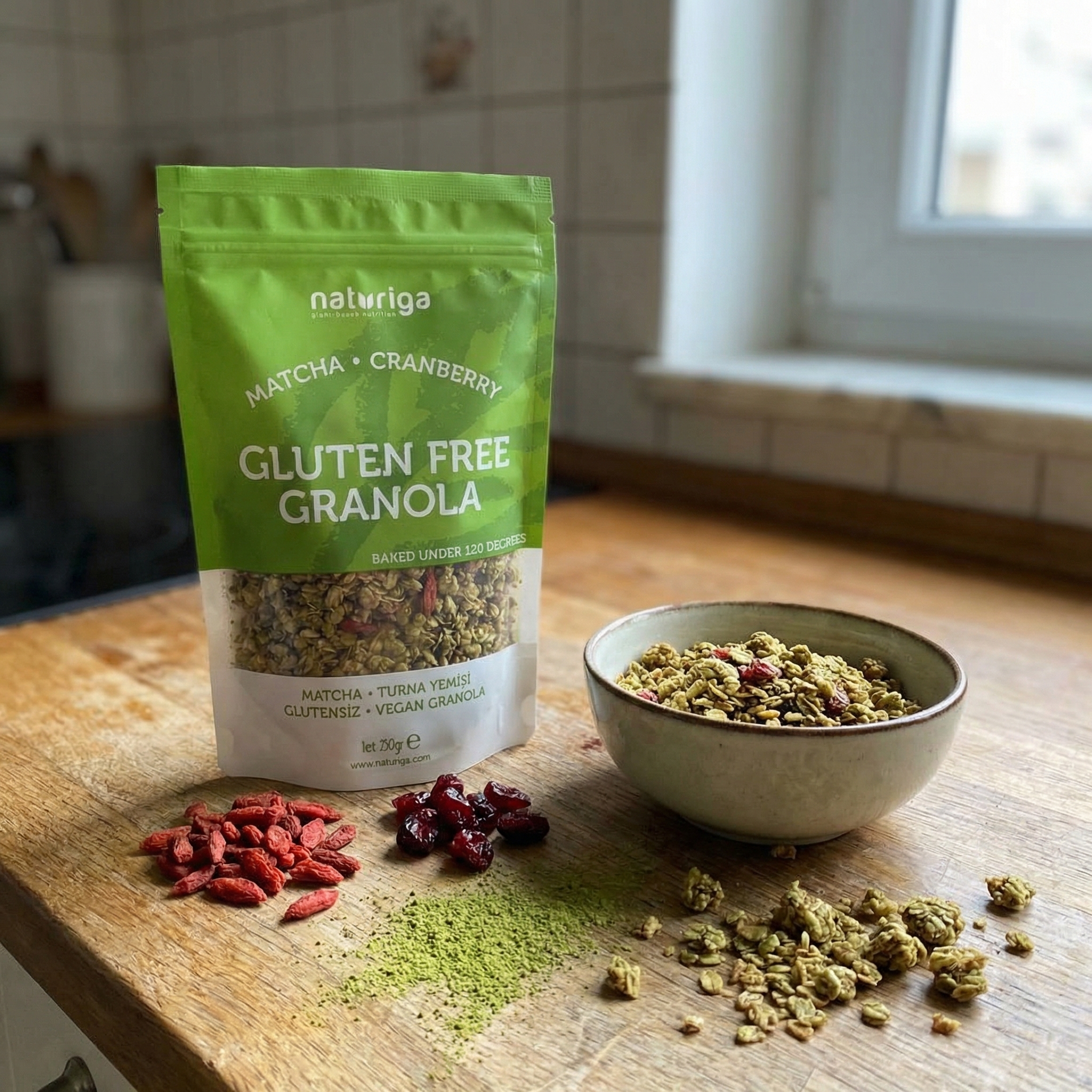 Naturiga Glutensiz Matcha ve Goji Berryli Enerji Granola 250 gr
