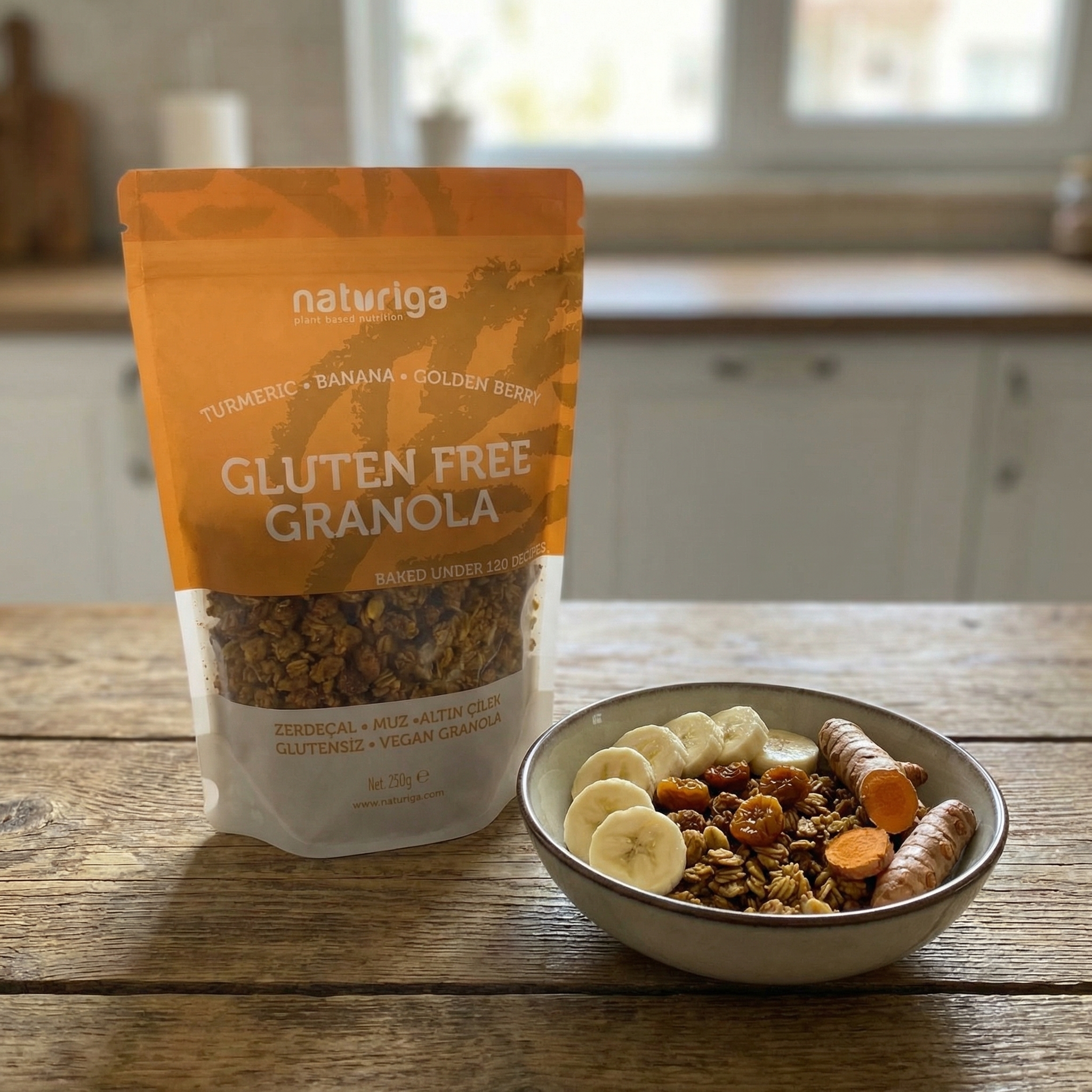 Naturiga Glutensiz Zerdeçal ve Altın Çilek Aromalı Yulaf Ezmesi 250 gr