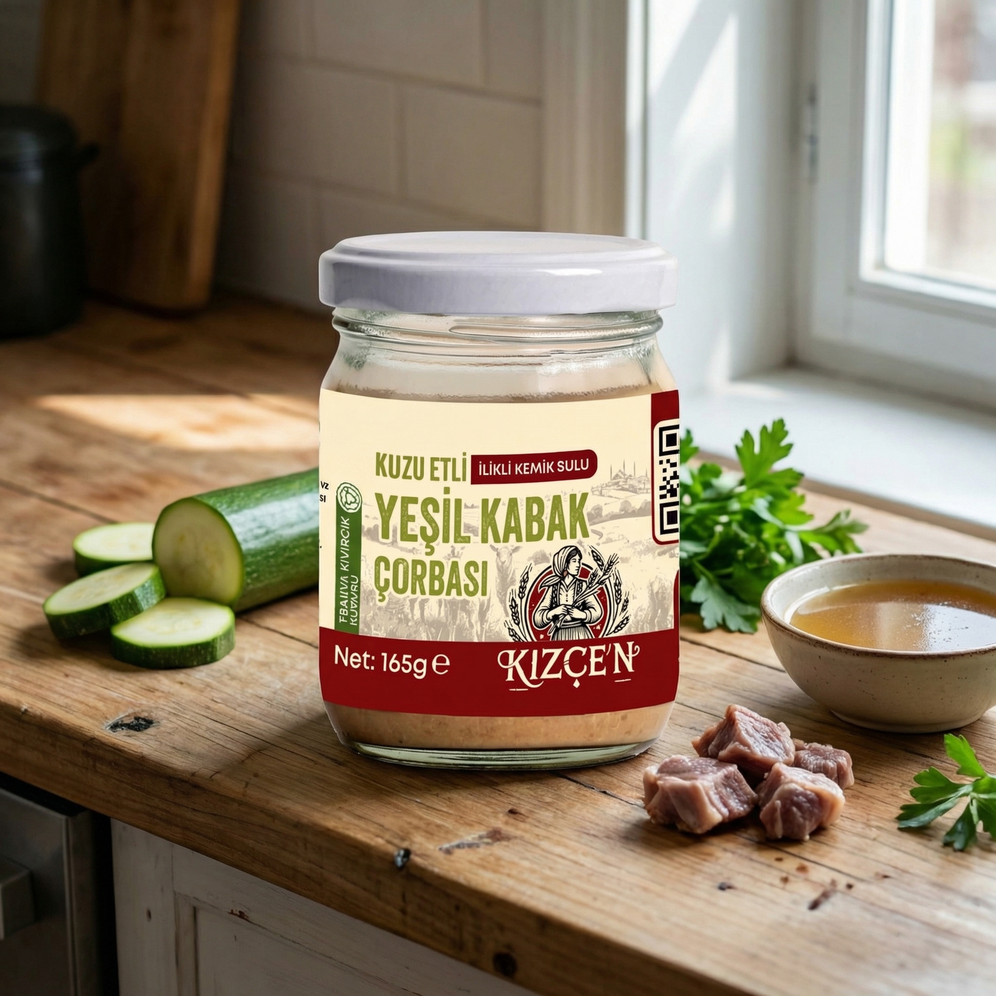 Trakya Kıvırcık Kuzu Etli ve İlikli Kemik Suyuyla Zenginleştirilmiş Yeşil Kabak Çorbası (165 gr)